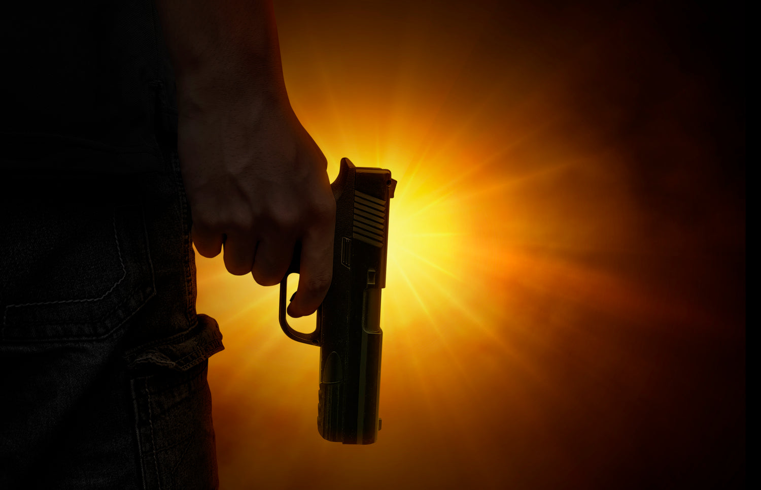 Holding pistol against the light